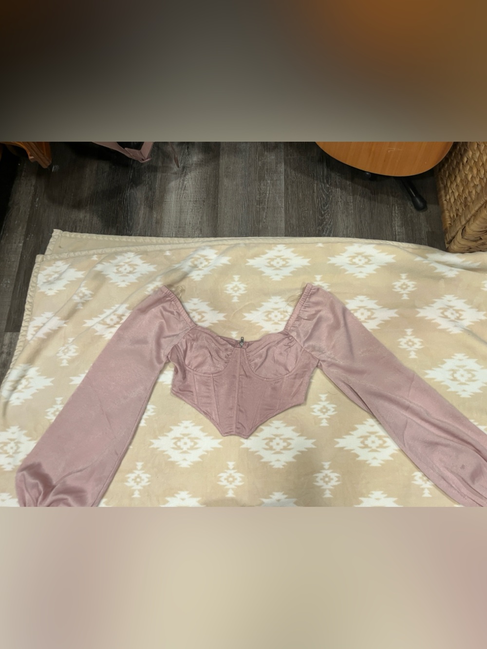 L.A. Hearts Mauve Satin Crop Corset Top with Long off the shoulder Puff Sleeves